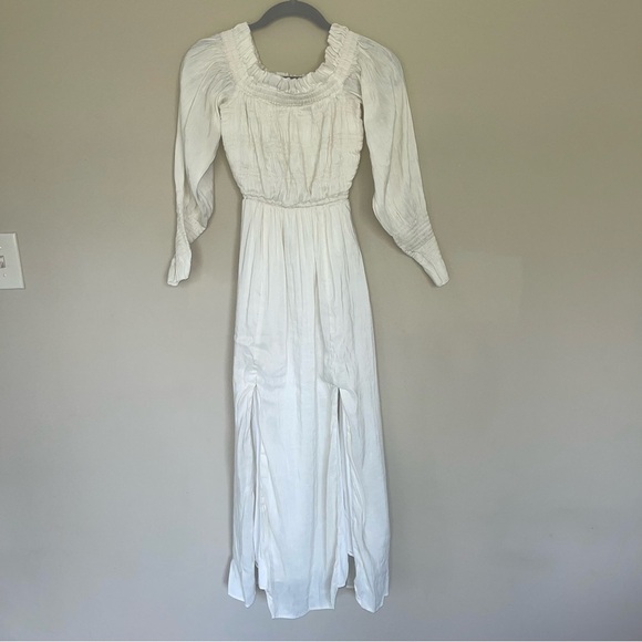 Allsaints Lary Dress 2 Ivory Linen & Silk Blend Midi Length Off The Shoulder - Picture 4 of 13